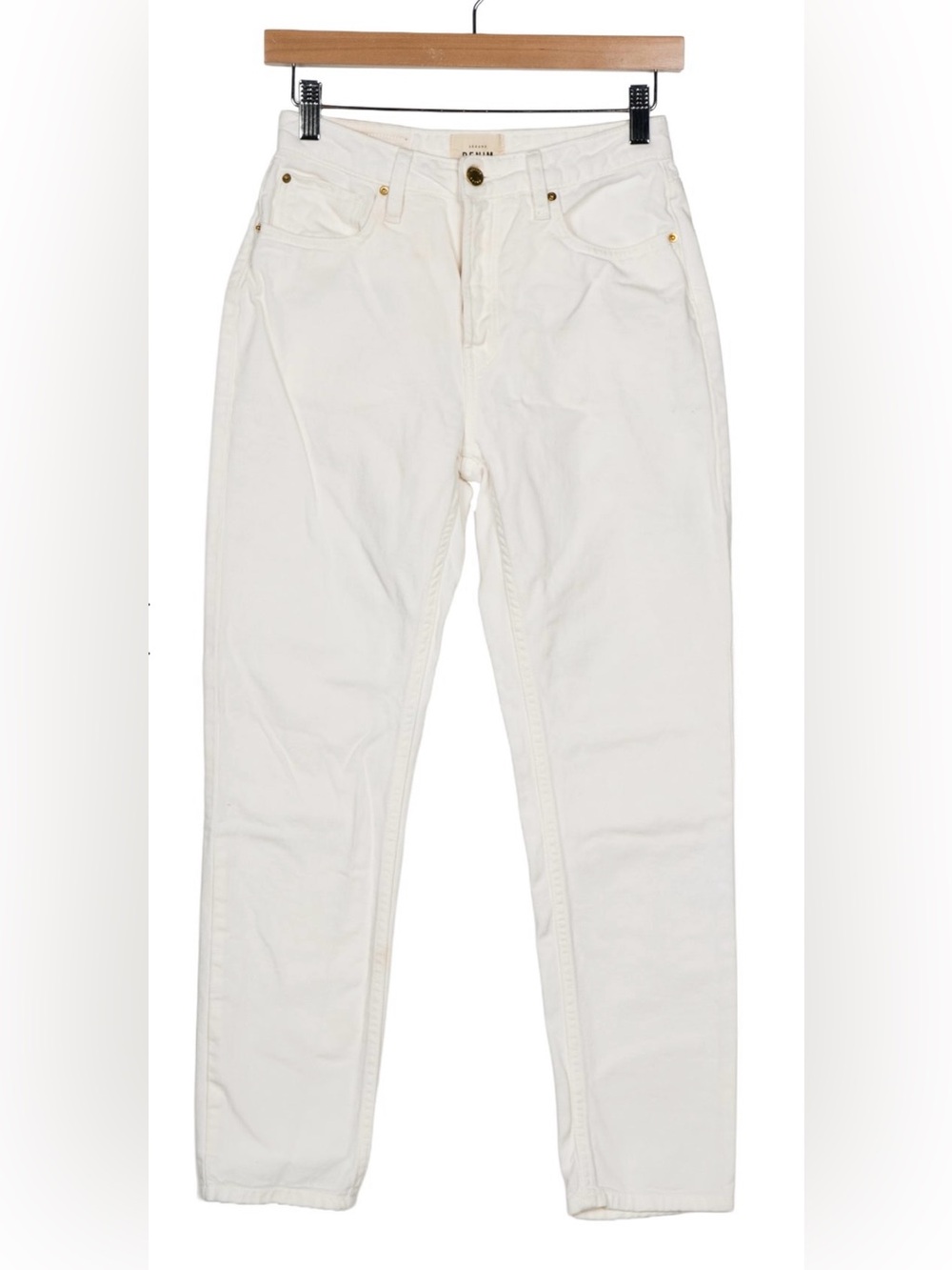 Sézane Denim Womens White Straight Leg Jeans High Rise 5 Pocket Classic Ecru 26